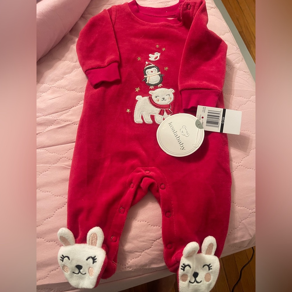 Carter's Red Fleece Footie with Cute Animal Design